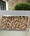 Heavy Duty Four Foot Firewood Rack With Weather Cover For Indoor And Outdoor Use Sturdy Metal Wood Storage Stand Keeps Dry Firewood Ready For Fireplace Or Fire Pit on porch