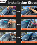 Belikebir A-Pillar trim molding windshield kit installation guide for Ford Explorer 2011–2019, six-step infographic