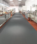 Heavy Duty Drainage Mat 3x16 ft PVC Grippy Non Slip Floor Mat With Holes For Drain Deck Pool Kitchen shown in professional kitchen