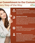 Image showing Best Naturals commitment to quality with a woman presenting product details on formulation, sourcing, and testing.