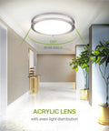 Modern hallway illuminated by 12 Inch Round LED Flush Mount Ceiling Light With 3 CCT Dimmable Settings, 120° beam angle.