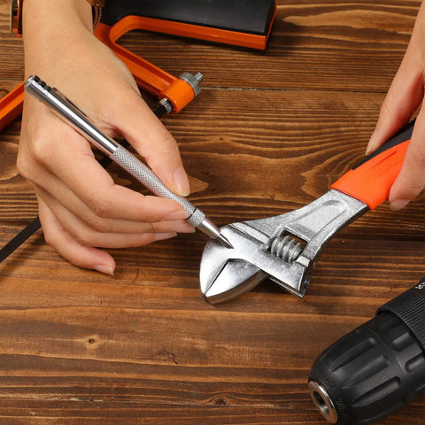 Solid Precision With This Hella Tough Tungsten Carbide Scriber And Automatic Spring Loaded Center Punch Set Featuring Built In Magnet Clips For Etching Glass Ceramics Metal used to mark metal with adjustable wrench.