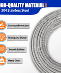 Stainless Steel Cable 5/16 Inch 25 Foot With Loops 7x19 Strand Beefy Heavy Duty Wire Rope Kit coiled with corrosion protection icons