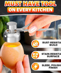 Egg Cracker Tool For Raw Eggs With Clean Cut No Mess Topper Keeps Yolks Intact And Fragments Low Durable Stainless Steel Egg Opener Easy Clean Kitchen Workhorse For Perfect Soft Boiled Or Fresh Eggs on a brown egg
