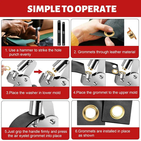 Step-by-step guide using Grommet Kit With 1/4 And 3/8 Inch Punches 500 Metal Eyelets Heavy Duty Handheld Eyelet Pliers for DIY projects