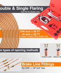 Brake Line Repair Kit With Flaring Tool Set And 25Ft 3/16 And 1/4 Inch Lines, 100 Fittings With 8 Unions, Plus Brake Line Bender