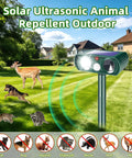2 Pack Solar Ultrasonic Deer Repellent With Motion Sensor And Bright LED Strobe To Keep Deer Squirrels Raccoons Skunks Cats And Other Critters Off Your Yard IP65 Waterproof Outdoor Deterrent, solar yard stake