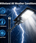 2 Pack Solar Street Light 180000 Lumens Outdoor LED Flood Light With IP66 waterproof feature in stormy weather