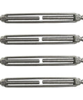 One Quarter Inch By Four Inch Stainless Steel Forged Eye Eye Turnbuckle Type 316 Badass Marine Rigging Set Pack Of Four laid flat