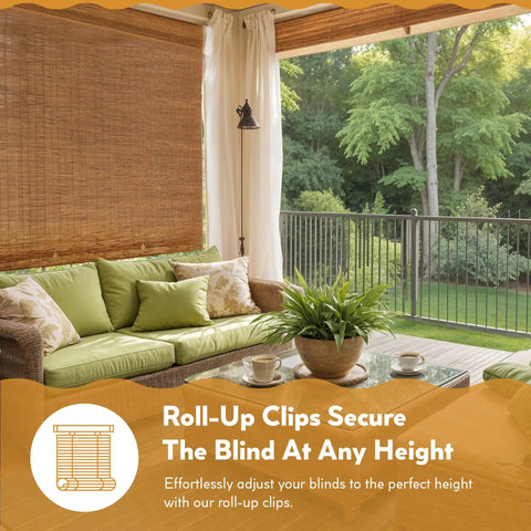 Outdoor patio with Cordless Bamboo Blinds Waterproof Roller Shades For Porch And Patio Roll Up Bamboo Shades For Inside Mount Indoor And Outdoor Privacy Screen In Cocoa 48 By 72 Inches.