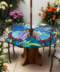 Butterfly Pattern Round Outdoor Tablecloth With Umbrella Hole And Zipper, Waterproof And Anti Wrinkle Cover For 45 To 53 Inch Patio Tables