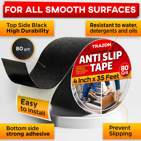 Heavy Duty Anti Slip Tape For Stairs Indoor Outdoor Waterproof 4 Inch By 35 Ft Non Skid Adhesive Roll displayed on a surface