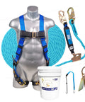 Roofing Safety Kit With Full Body Harness 100 Ft Vertical Rope Anchor Set Tool Lanyard And Duffle Bag Blue Fall Protection