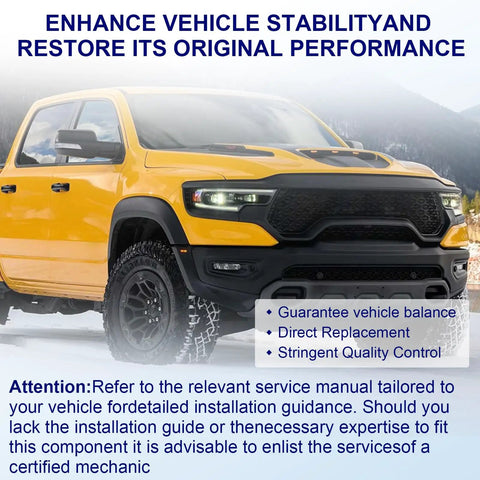 Front Suspension Stabilizer Bar And Sway Bar Link Kit For Dodge Ram 1500 2011 2018 And Ram Classic 2019 2022 4WD Replacing 55398938AC And 55398938AB With K80894 And 5170290 on yellow Ram truck