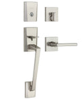 Camino Single Cylinder Low Profile Door Handleset With Halifax Lever Featuring SmartKey Satin Nickel Reversible For Right Or Left Handed Doors Adjustable Latch And Deadbolt Easy Install Throughbolt Alignment