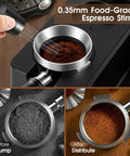 Kickass 58mm Espresso Accessories Kit With Integrated Tamping Station Knock Box Tamper Compatible With Dual Boiler And Oracle Touch Machines For Home Baristas showing 0.35mm food-grade espresso stirrer in action.