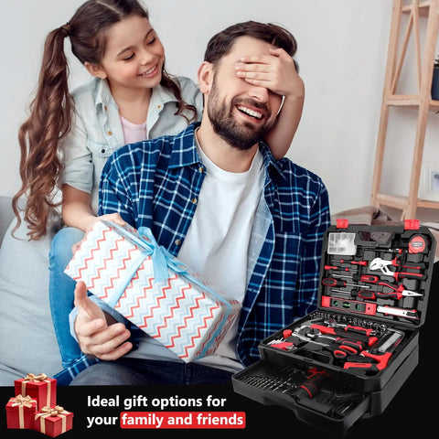 276-Piece Tool Set Kit With 12V Cordless Drill Driver, Portable Toolbox with drawer, shown as ideal gift for family
