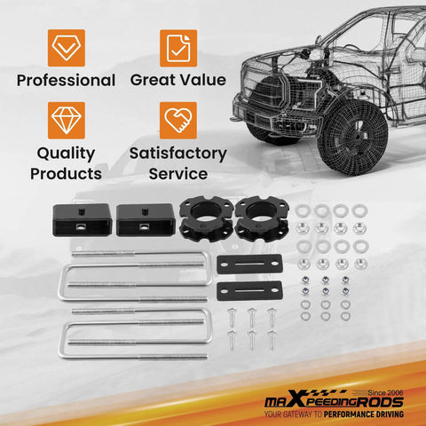 3 Inch Front 2 Inch Rear Leveling Lift Kit For Chevy Colorado GMC Canyon 2015-2022 including strut spacers and rear blocks.