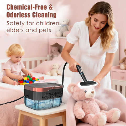 Badass Steam Cleaner Rapid 15 Second Heat Up With 4 Bar Pressure And 6 Adjustments 42 Oz Big Tank cleaning teddy bear.