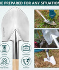 19.8 Inch Round Point Digging Shovel With Wood Handle Stainless Steel Spade Pro Grade With Serrated Edge for garden work