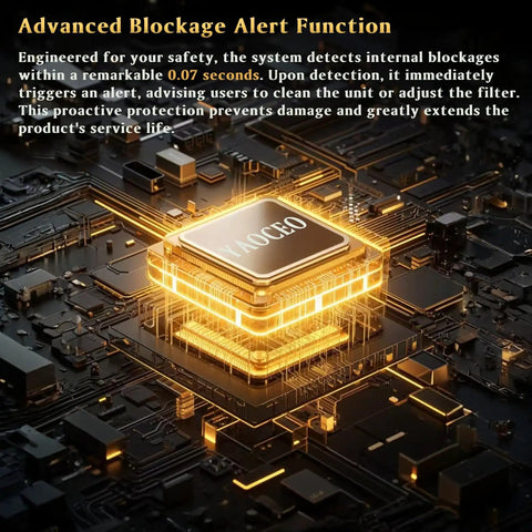 Advanced blockage alert function of Heavy Duty Soldering Fume Extractor with 105W Motor, highlighting technology and safety features.