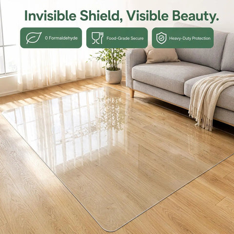 Clear PVC Rolling Chair Mat 47 By 87 Inches Flat No Curl Surface Heavy Duty Hard Floor Protector under a couch.