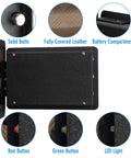 Biometric Fingerprint Safe Box 0.85 Cu Ft Heavy Duty Fireproof and Waterproof Cabinet details including bolts, leather, and controls.
