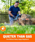 Man using 60V 16 Inch Cordless Chainsaw With Brushless Motor, 1800W Power for tree trimming in a yard