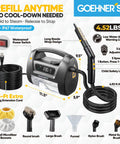 Upgraded Handheld Steam Cleaner For Home And Car Detailing At 230 Degrees F with 13-foot cord, compact design, and multiple brushes.