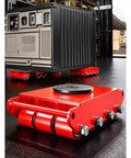 Heavy Duty Machinery Mover Skates, 13200 Lbs Capacity Set Of 4 Bulletproof Carbon Steel Dollies with PU wheels under large equipment.