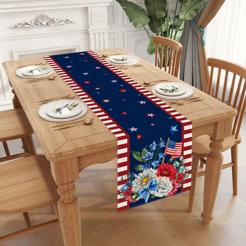 Patriotic Table Runner 13x72 Inches Watercolor Style Red White And Blue American Flag Stars For Fourth Of July Memorial Day