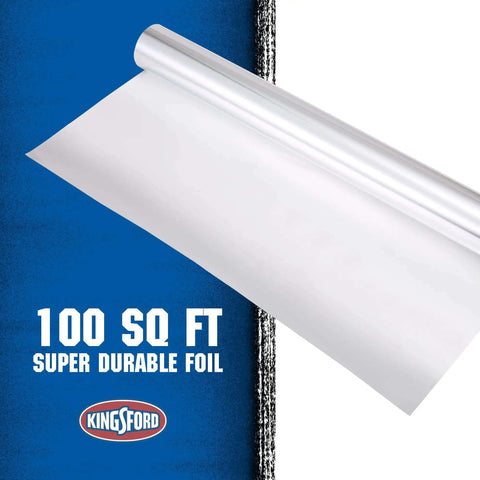 Extra Wide Aluminum Foil Roll For Grilling And Baking Heavy Duty 18 Inch By 100 Sq Ft shown with label '100 SQ FT Super Durable Foil'