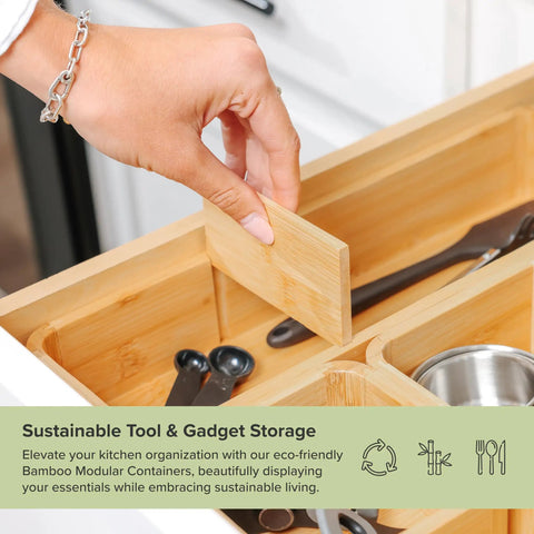 Modular Bamboo Drawer Organizer Set With Magnetic Containers And Removable Inserts For Kitchen Drawer Storage Game Changer