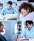 People using Ultra Comfortable Sleep And Study Ear Plugs, 160 Soft Foam Plugs In Light Blue, NRR 32 dB in various settings