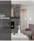 Living room with two pack white rocker dimmer switches for LED lights single pole on off dimmable paddle dimmer wall mounted