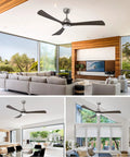 Neojoyoenix 62" 3PCS Solid Wood Blades Ceiling Fan with Lights Remote Control in modern living room setting.