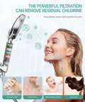 Front view of SR SUN RISE filtered handheld shower head with filtration beads, chrome finish, 9 spray modes