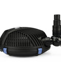 AquaForce 1000 GPH Solids Handling Submersible Pond Pump with pre-filter cage and outlet connection, side angle view