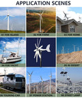 High Output Wind Turbine Kit With Eight Blades And Solar Wind Hybrid Controller For Home Energy application scenes in various environments.
