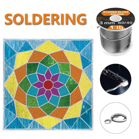 60/40 Stained Glass Solder for Copper Foil, 3mm Diameter, 1 Pound Spool, Tin Lead Alloy, for stained glass and suncatchers.