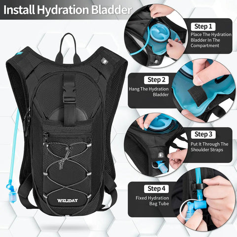 Steps to install bladder in Hydration Backpack With 2L Leak-Proof Water Bladder, Ultra Lightweight Daypack for rave, cycling, running