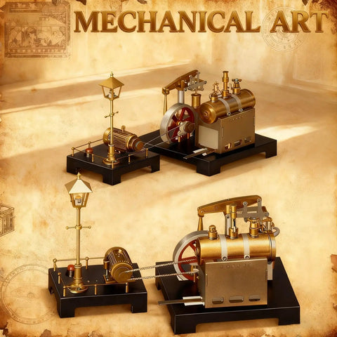 Mini Steam Engine Kit 2 In 1 Beam Engine With Boiler And Lamp Scene DIY Full Metal Build Display