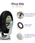 Top Notch 8 Inch Pneumatic Industrial Caster Wheels With Slick Black Rubber Tires For Smooth Rolling And Heavy Duty Floor Protection Steel Hub Ball Bearing Swivel Base Pack Of 2, featuring heavy-duty swivel design.