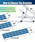 Illustration of 16 Inch Solar Panel Mounting Brackets Kit With Adjustable Tilt And Foldable Legs showing size compatibility.