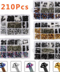 Ultimate 210-Piece Stainless Steel Fairing Bolt And Fastener Kit For Top Motorcycles featuring diverse colored bolts and clips.