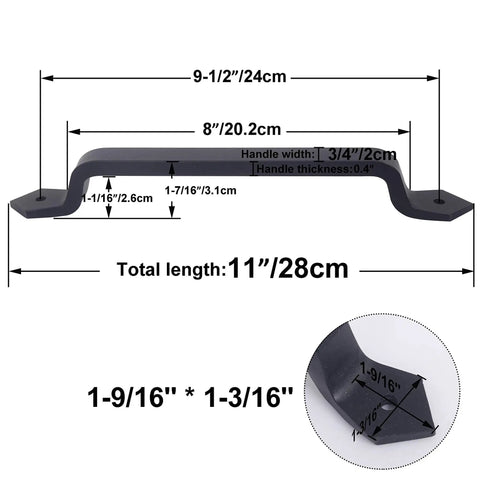 Rustic Barn Door Handle 11 Inch Cast Iron Sliding Gate Pull Black Heavy Duty Fence Door Hardware, Vintage Long Gate Handle diagram