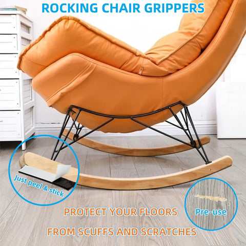Heavy Duty Non Slip Rubber Furniture Pads That Lock In Place To Stop Chairs Sliding Across Your Slick Floors And Keep Everything Locked Tight Without Leaving Any Sticky Gunk Behind While Shielding Hardwood From Mean Scuffs on a rocking chair.