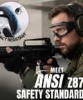 Man wearing Over Glasses Safety Goggles For Prescription Wearers, ANSI Z87.1 Anti Fog, Impact And Scratch Resistant Eye Protection.