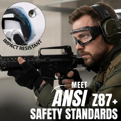 Man wearing Over Glasses Safety Goggles For Prescription Wearers, ANSI Z87.1 Anti Fog, Impact And Scratch Resistant Eye Protection.