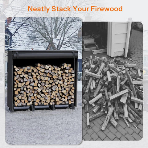 Adjustable Firewood Rack With Weatherproof Cover For Indoor And Outdoor Use Beefy Metal Frame Keeps Firewood Dry And Organized